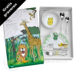 Safari kinderservies set porselein rvs 6-delig
